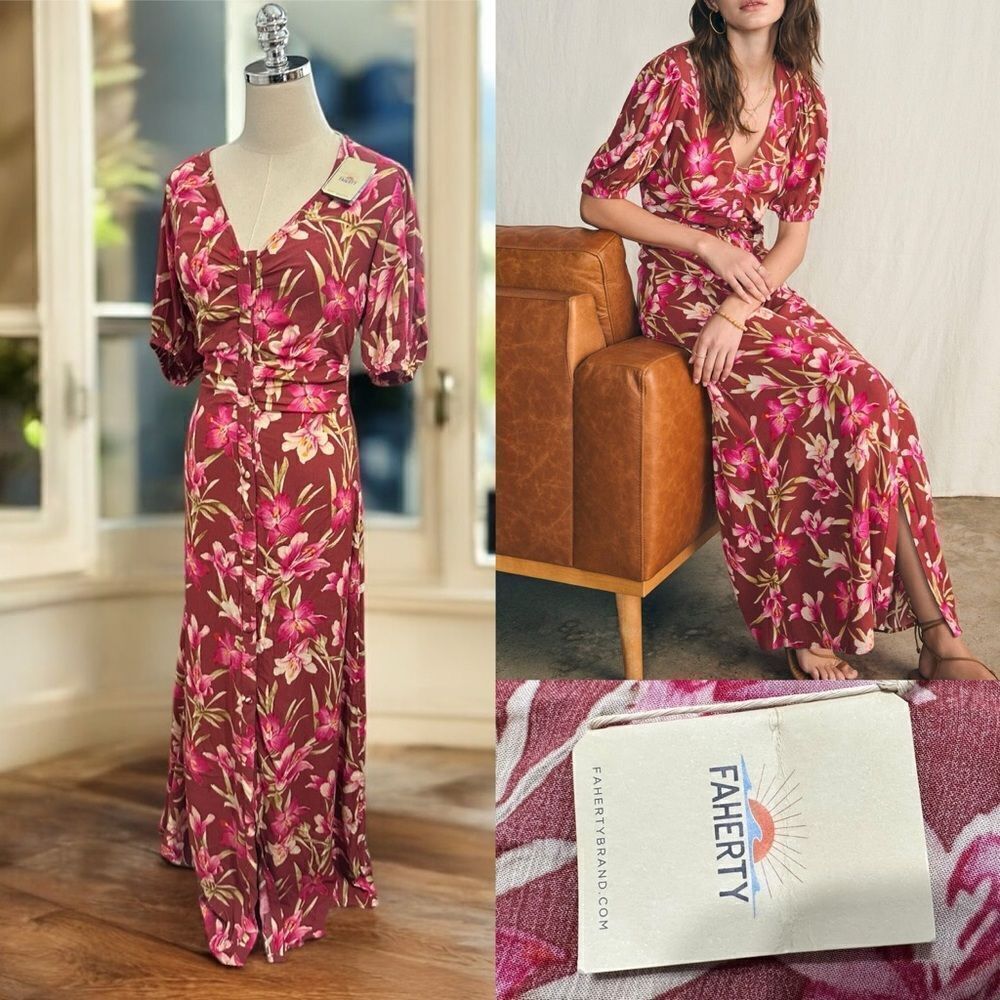 NEW FAHERTY Button Down Maxi Dress in Dreamer Floral Size S